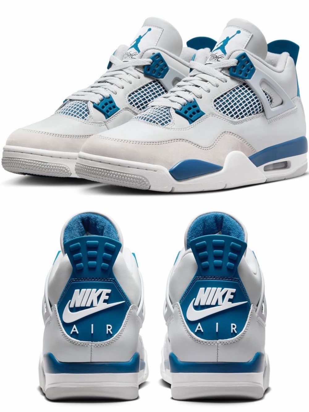 Jordan Air Retro 4 White and Blue Sneakers